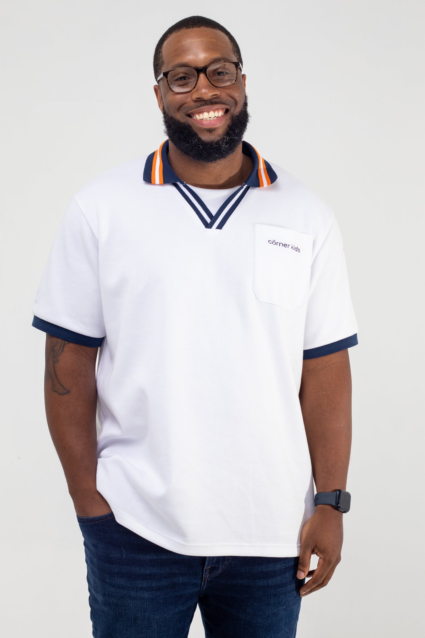 Corner Kids V-Neck Polo (White)