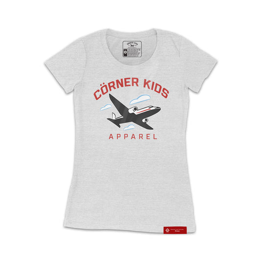 White Crewneck Tee For Women With AirplaneLogo