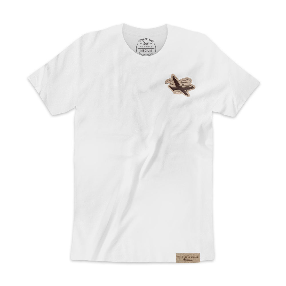 Suede Patch Tee With Airplane Logo - White