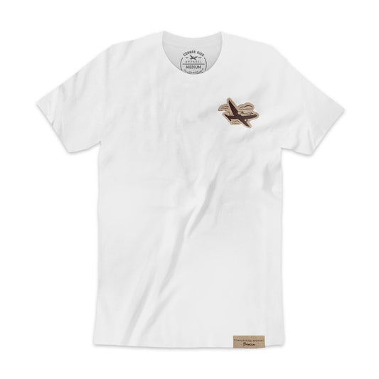 Suede Patch Tee With Airplane Logo - White