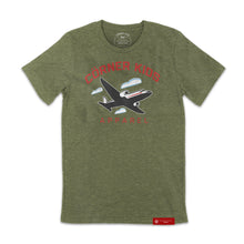 Load image into Gallery viewer, Unisex Crewneck Mens OLIVE-FRONT Tee with airplane logo
