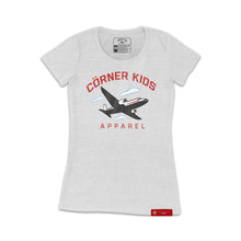 Load image into Gallery viewer, White Crewneck Tee For Women With AirplaneLogo

