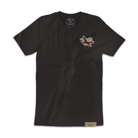 Black Seude Patch Unisex Tee With Airplane Logo