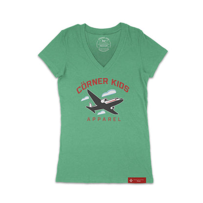 V-Neck Tee For Women With Aircraft Logo  