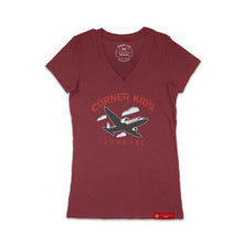 Load image into Gallery viewer, RedFont V-Neck Tee For Women With Aircraft Logo 
