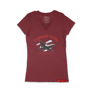 RedFont V-Neck Tee For Women With Aircraft Logo 