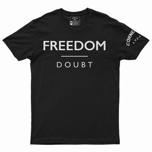 Freedom over doubt, black lives matter, airplane logo, white letters, bella canvas
